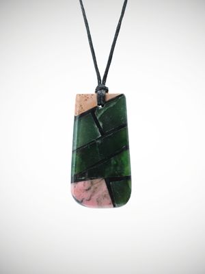 Moko Pounamu Reversible Pendant Genuine NZ Paua Shell & Multi Stone - MSP2