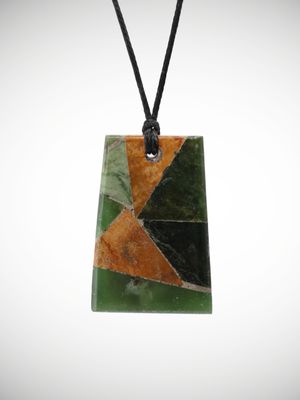 Moko Pounamu Reversible Pendant Genuine NZ Paua Shell & Multi Stone - MSP3