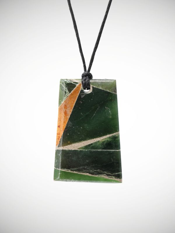 Moko Pounamu Reversible Pendant Genuine NZ Paua Shell & Multi Stone - MSP4