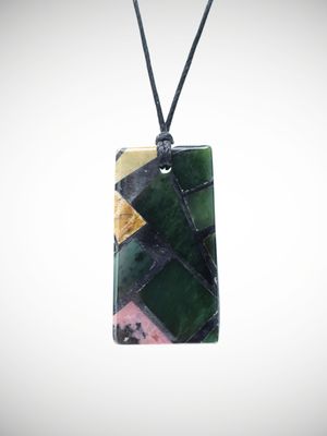 Moko Pounamu Reversible Pendant Genuine NZ Paua Shell & Multi Stone - MSP5