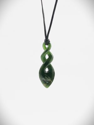 Moko Pounamu Double Pikorua (Twist) NZ Genuine Kawakawa Flower Greenstone - Hauroko