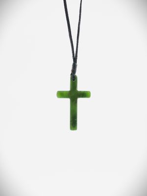 Moko Pounamu Cross NZ Genuine Kawakawa Greenstone - Titirangi