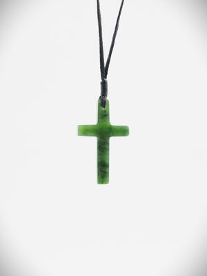 Moko Pounamu Cross NZ Genuine Kawakawa Greenstone - Ngatapa