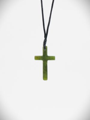 Moko Pounamu Cross NZ Genuine Kawakawa Greenstone - Rakauroa