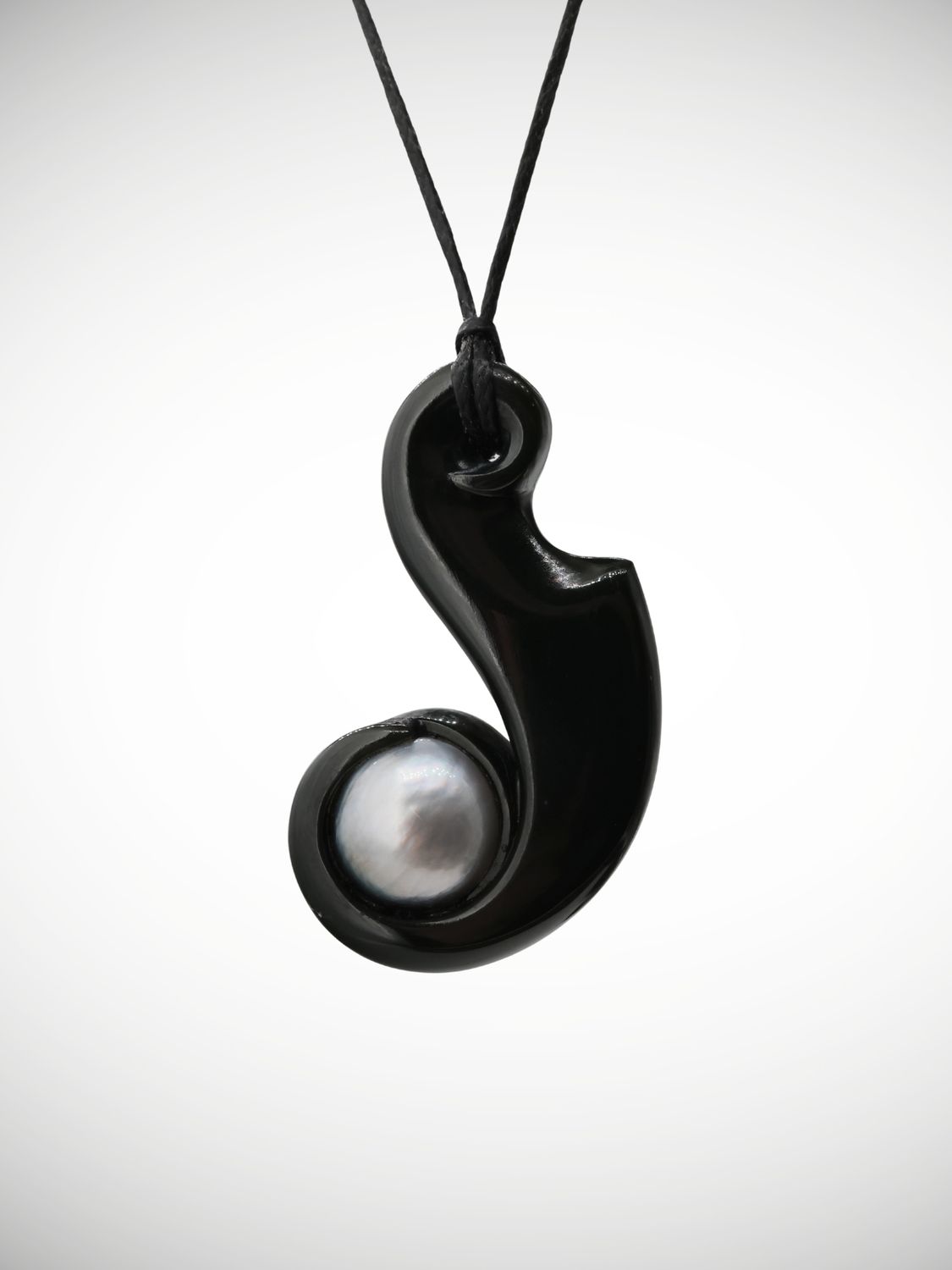 Moko Pounamu Australian Black Jade & Tahitian Pearl Pendant - Kaipo