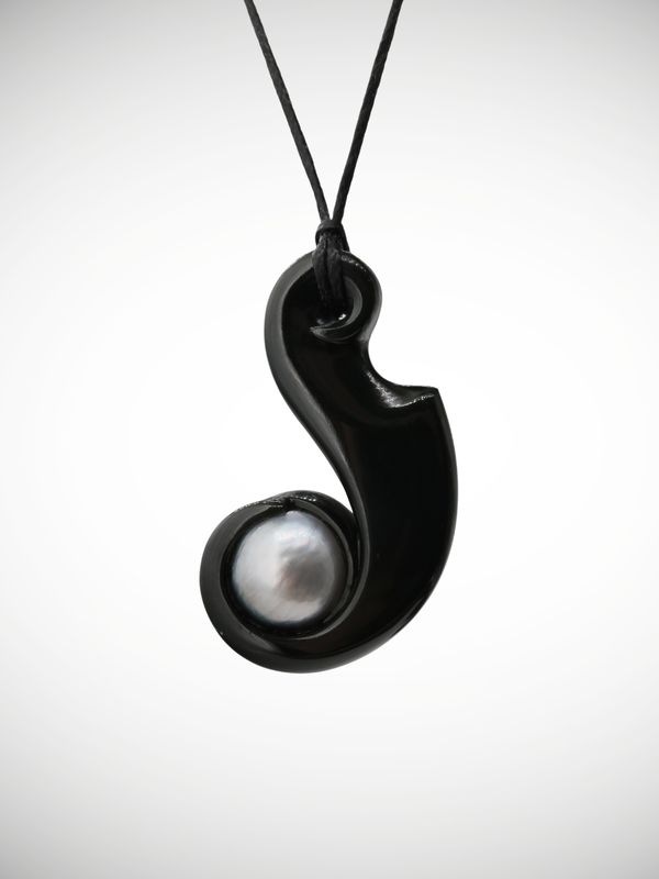 Moko Pounamu Australian Black Jade & Tahitian Pearl Pendant - Kaipo