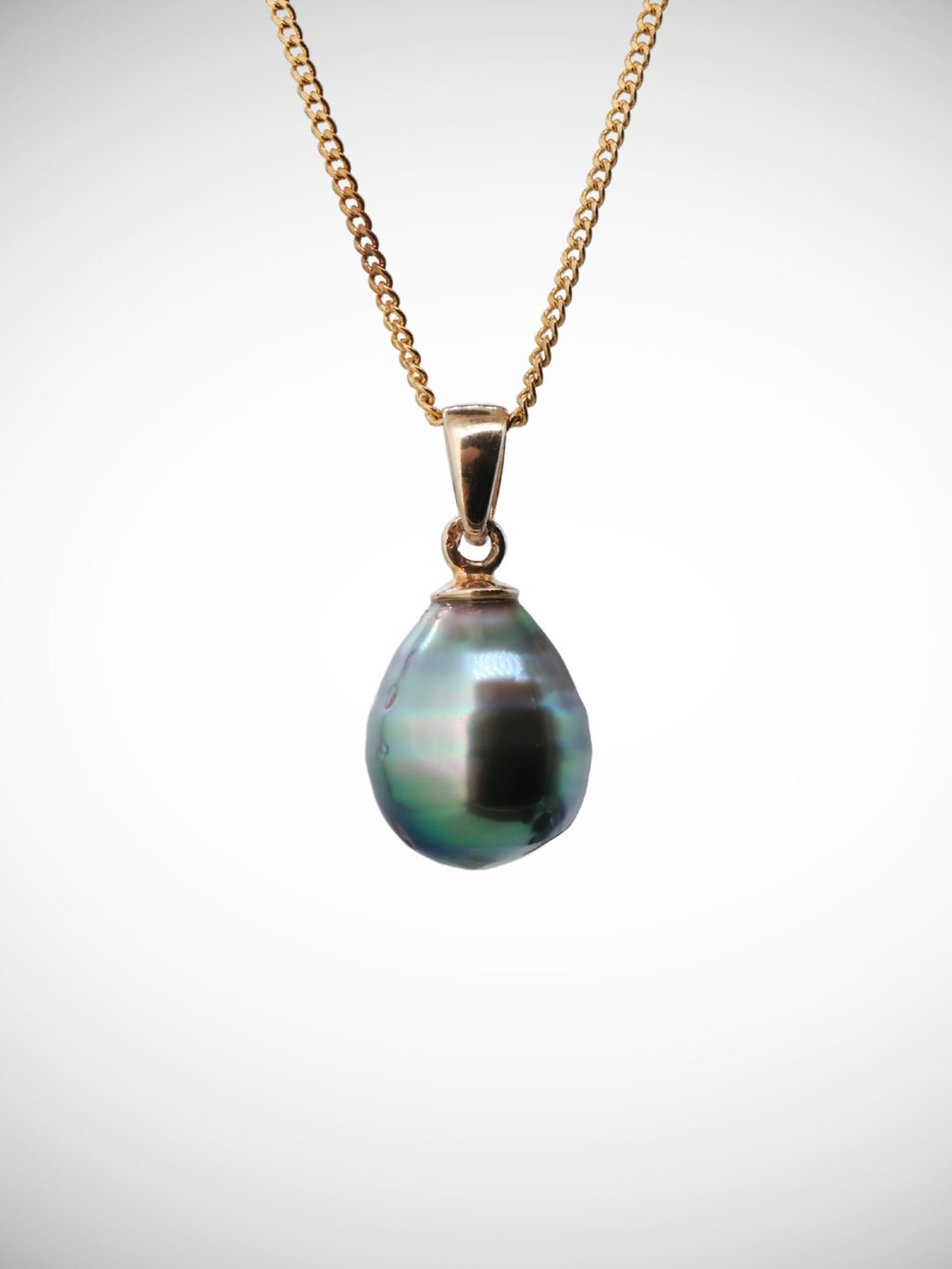 Moko Pounamu Tahitian Pearl & 18ct Gold Solitaire Pendant - Kaipupu