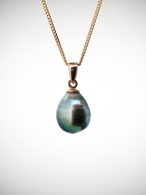 Moko Pounamu Tahitian Pearl & 18ct Gold Solitaire Pendant - Kaipupu
