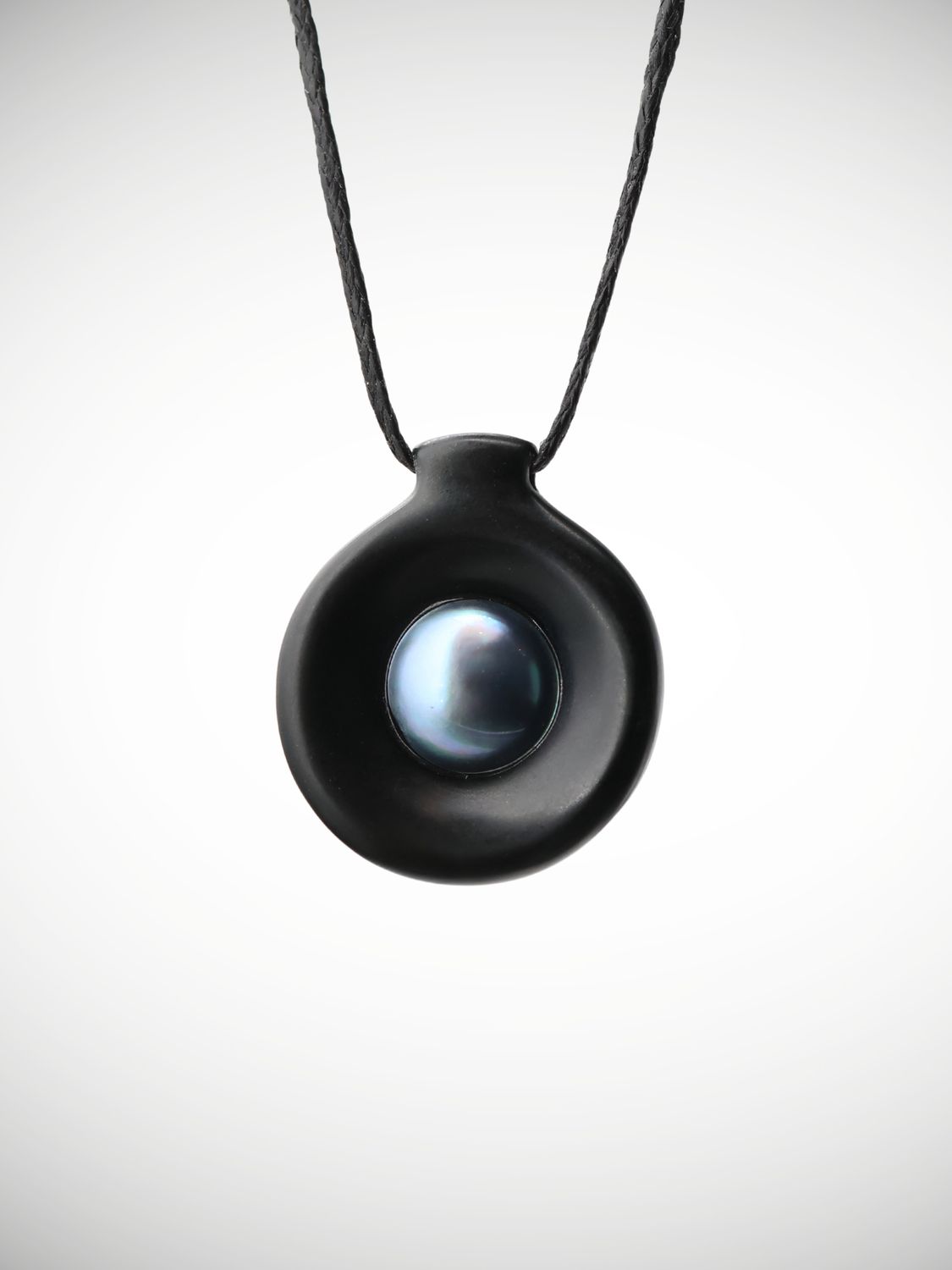 Moko Pounamu Australian Black Jade & Tahitian Pearl Disc Pendant - Kairakau