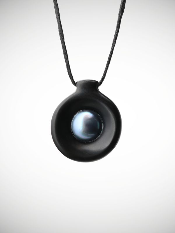 Moko Pounamu Australian Black Jade & Tahitian Pearl Disc Pendant - Kairakau