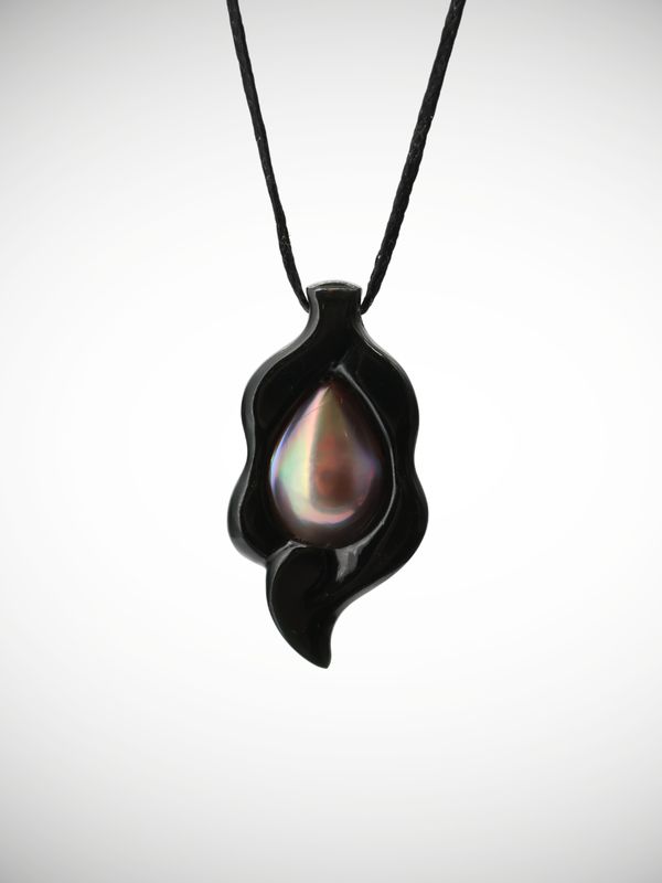 Moko Pounamu Australian Black Jade & Tahitian Pearl Pendant - Kairaki