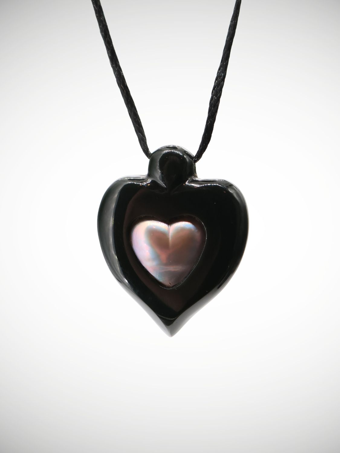 Moko Pounamu Heart Pendant Australian Black Jade & Tahitian Pearl - Kairara