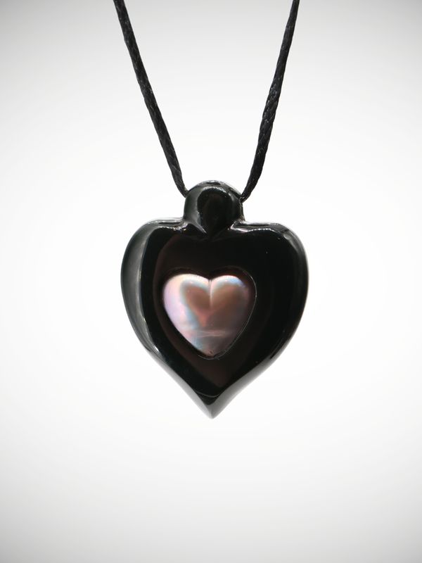 Moko Pounamu Heart Pendant Australian Black Jade & Tahitian Pearl - Kairara