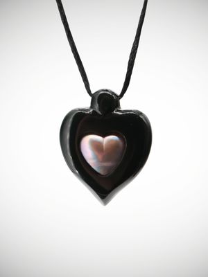 Moko Pounamu Heart Pendant Australian Black Jade & Tahitian Pearl - Kairara