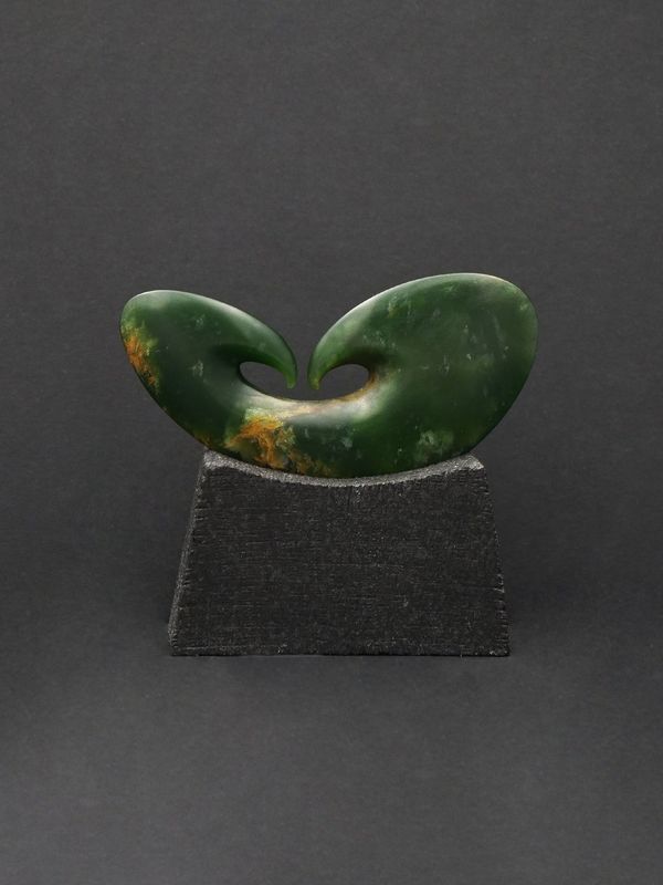 Moko Pounamu Heart Koru Sculpture NZ Genuine Marsden Flower Greenstone - Tahunga