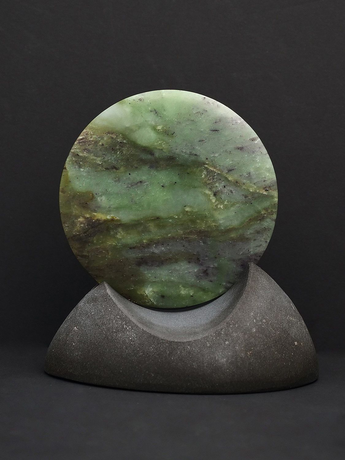 Moko Pounamu Porohita (Disc) Sculpture NZ Genuine Totoweka Greenstone  - Wharekopae