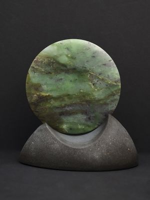 Moko Pounamu Porohita (Disc) Sculpture NZ Genuine Totoweka Greenstone  - Wharekopae