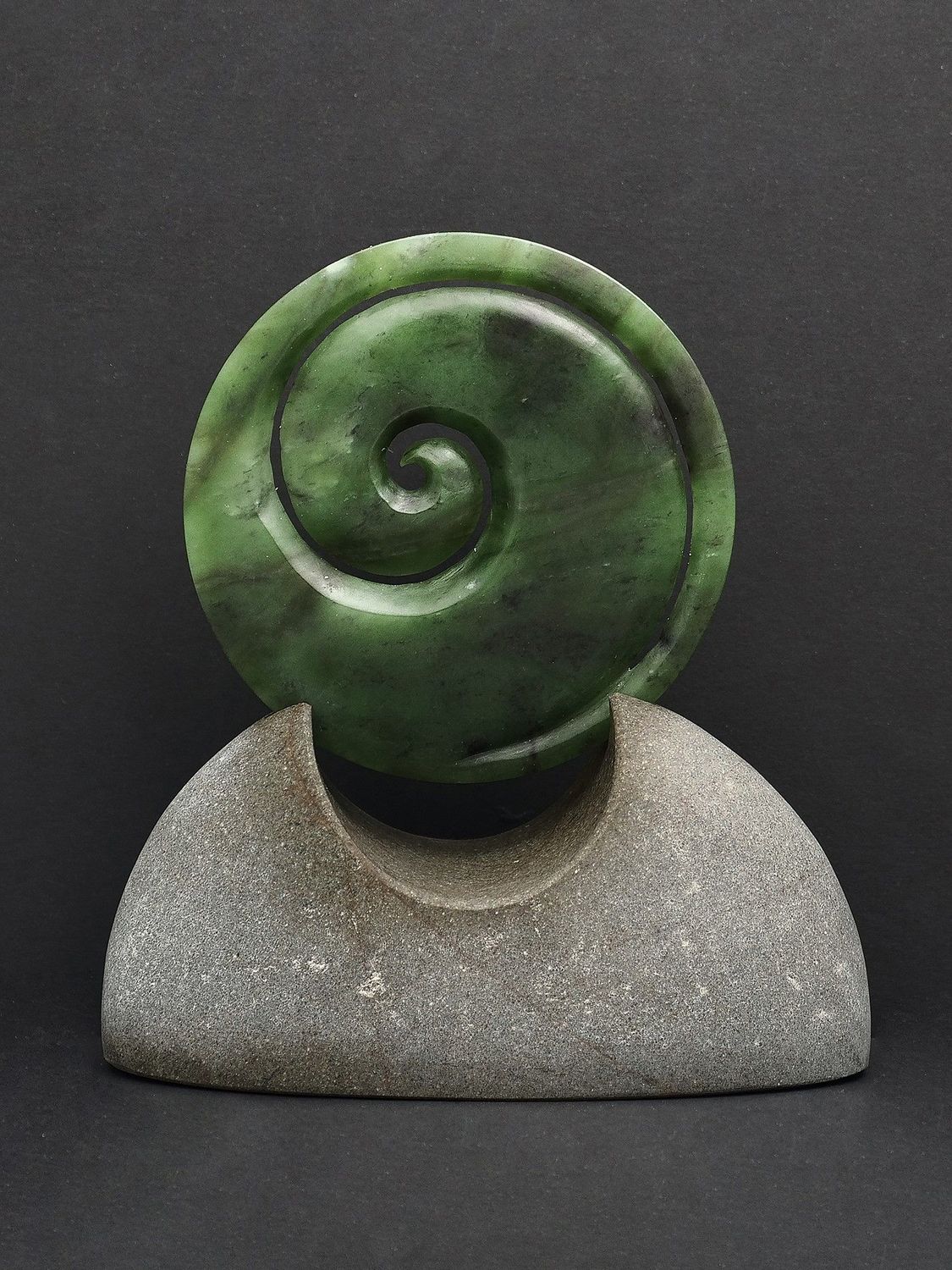Moko Pounamu Koru Sculpture NZ Genuine Totoweka Greenstone - Ringaringa