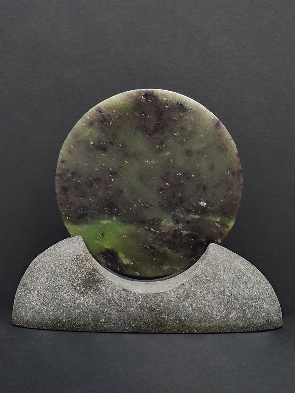 Moko Pounamu Porohita (Disc) Sculpture NZ Genuine Totoweka Greenstone - Murupara