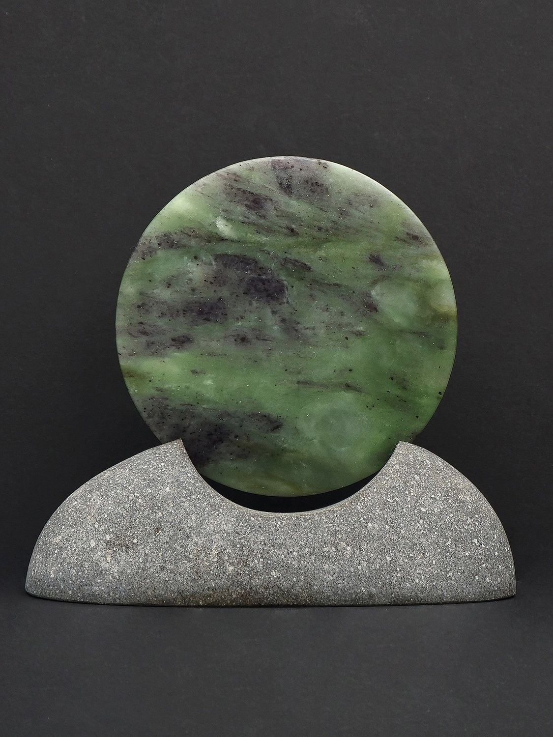 Moko Pounamu Porohita (Disc) Sculpture NZ Genuine Totoweka Greenstone - Kaingaroa