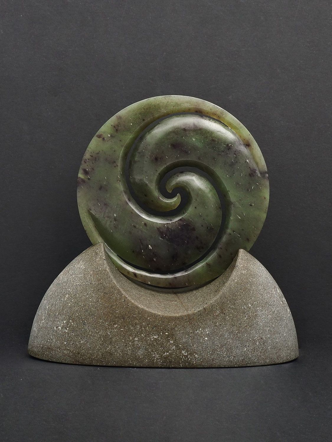Moko Pounamu Koru Sculpture NZ Genuine Totoweka Greenstone - Raupunga