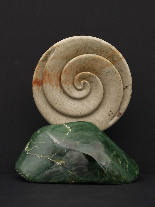 Moko Pounamu Koru Sculpture NZ Genuine Kokopu & Inanga Greenstone - Rakauroa