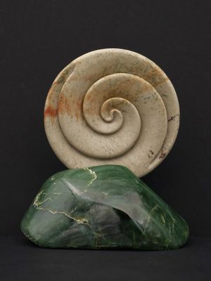 Moko Pounamu Koru Sculpture NZ Genuine Kokopu & Inanga Greenstone - Rakauroa