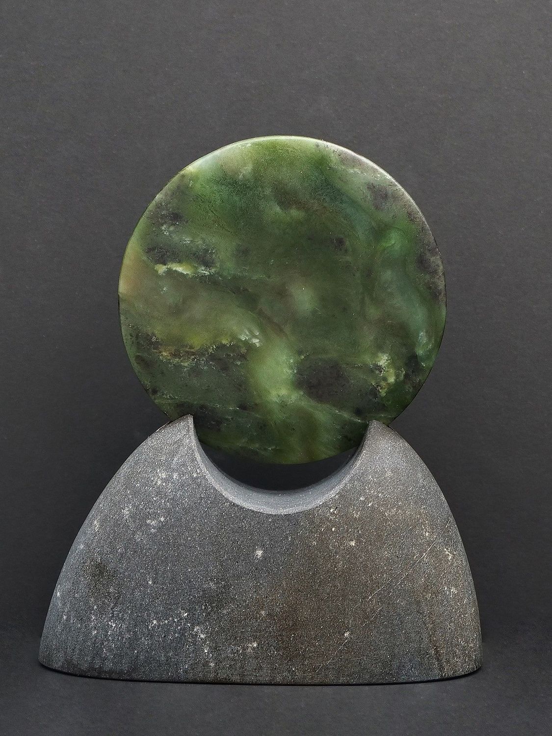 Moko Pounamu Porohita (Disc) Sculpture NZ Genuine Totoweka Greenstone - Haurata