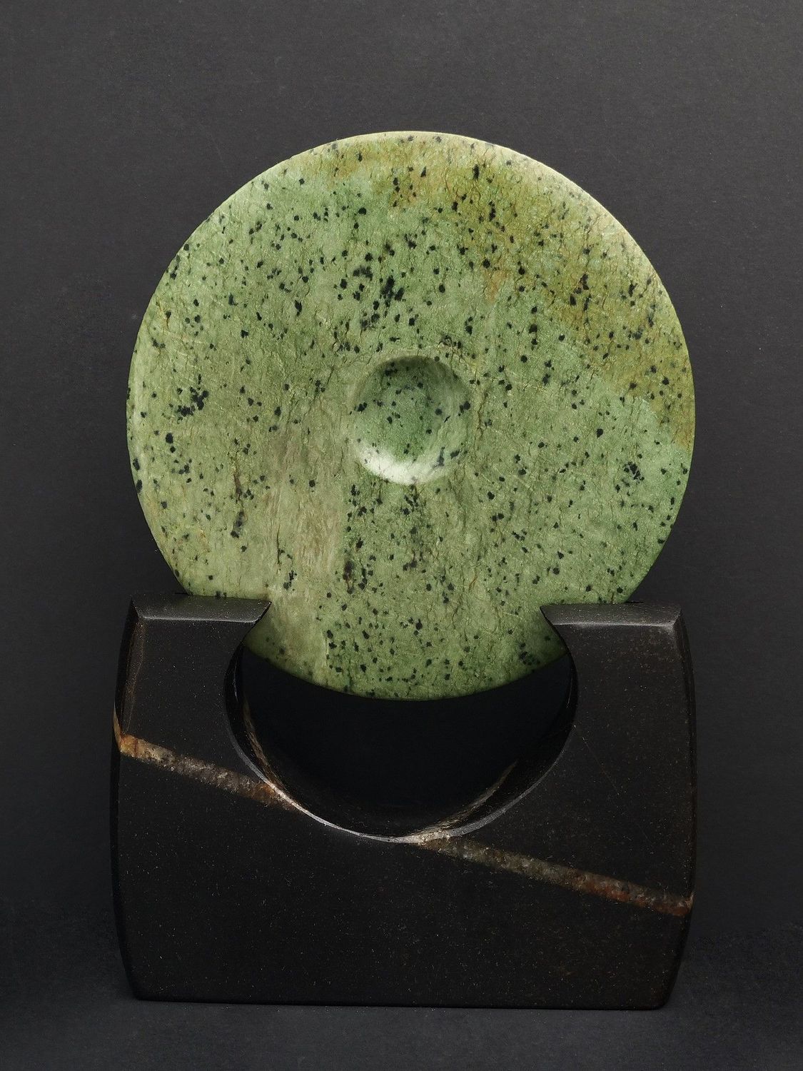 Moko Pounamu Porohita (Disc) Sculpture NZ Genuine Kokopu Greenstone - Matawai