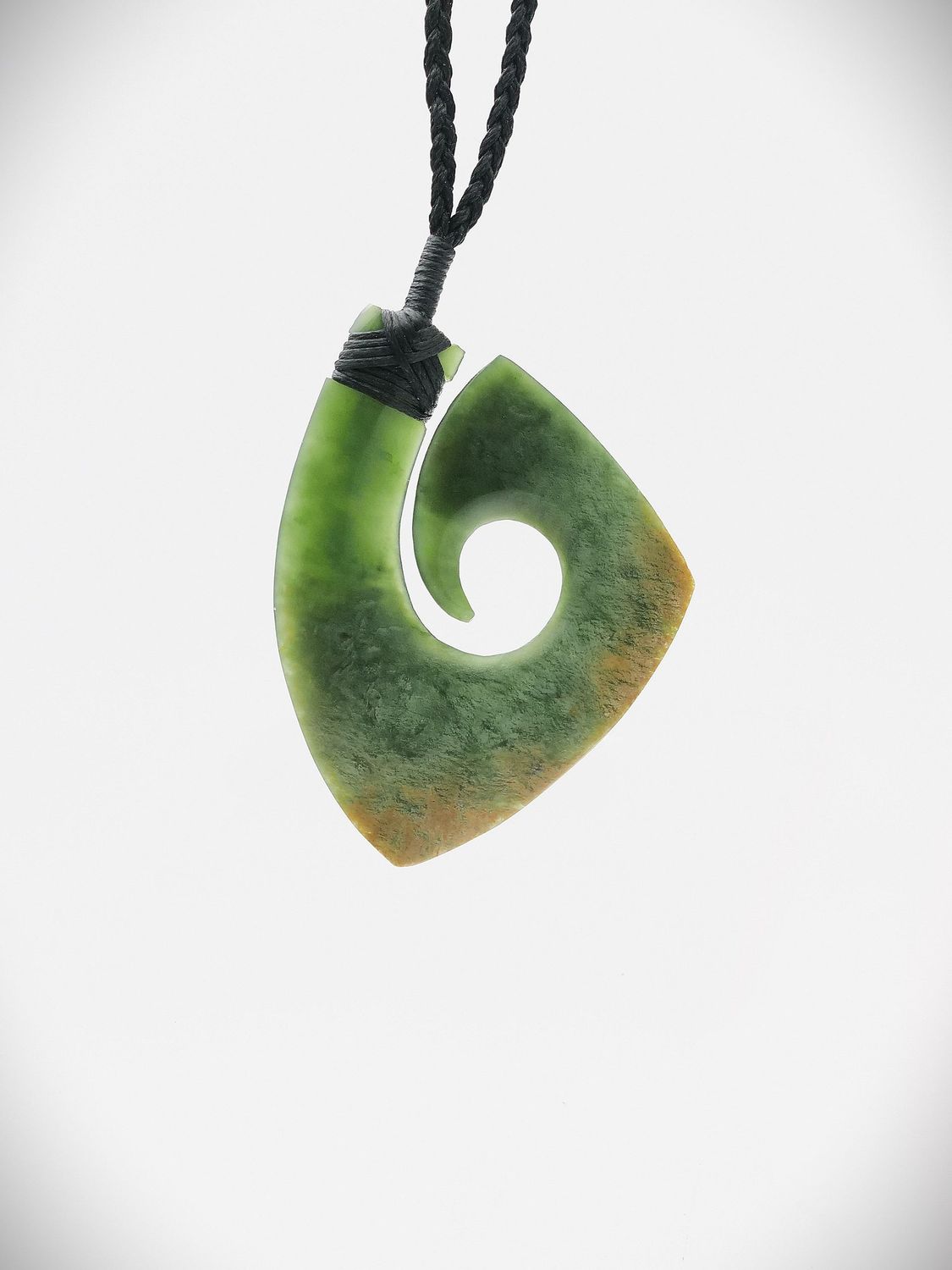Moko Pounamu Hei Matau NZ Genuine Kawakawa Flower Greenstone - Waipaoa
