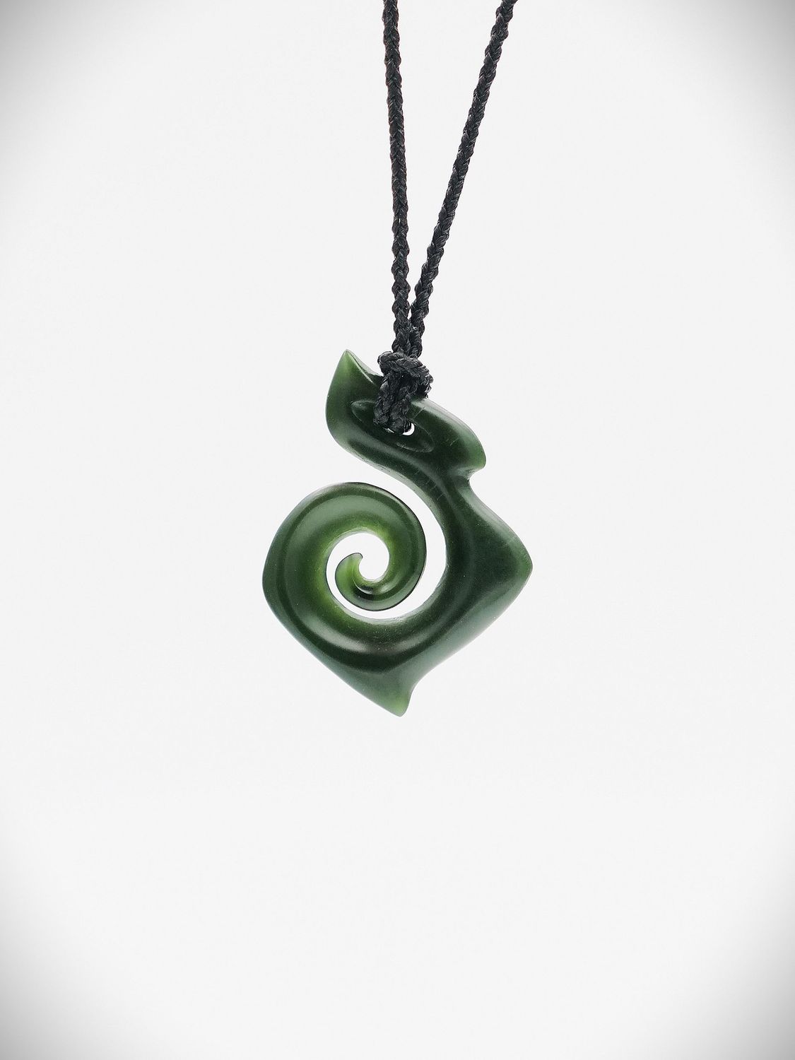 Moko Pounamu Hei Matau (Hook) NZ Genuine Kawakawa Greenstone - Waipopo