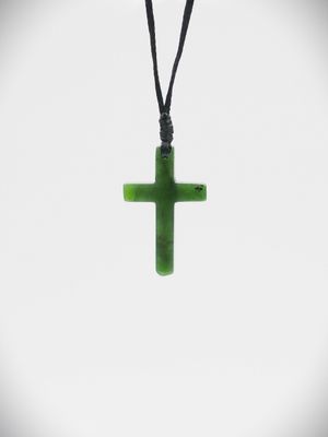 Moko Pounamu Cross NZ Genuine Kawakawa Greenstone - Makaraka