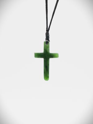 Moko Pounamu Cross NZ Genuine Kawakawa Greenstone - Makauri