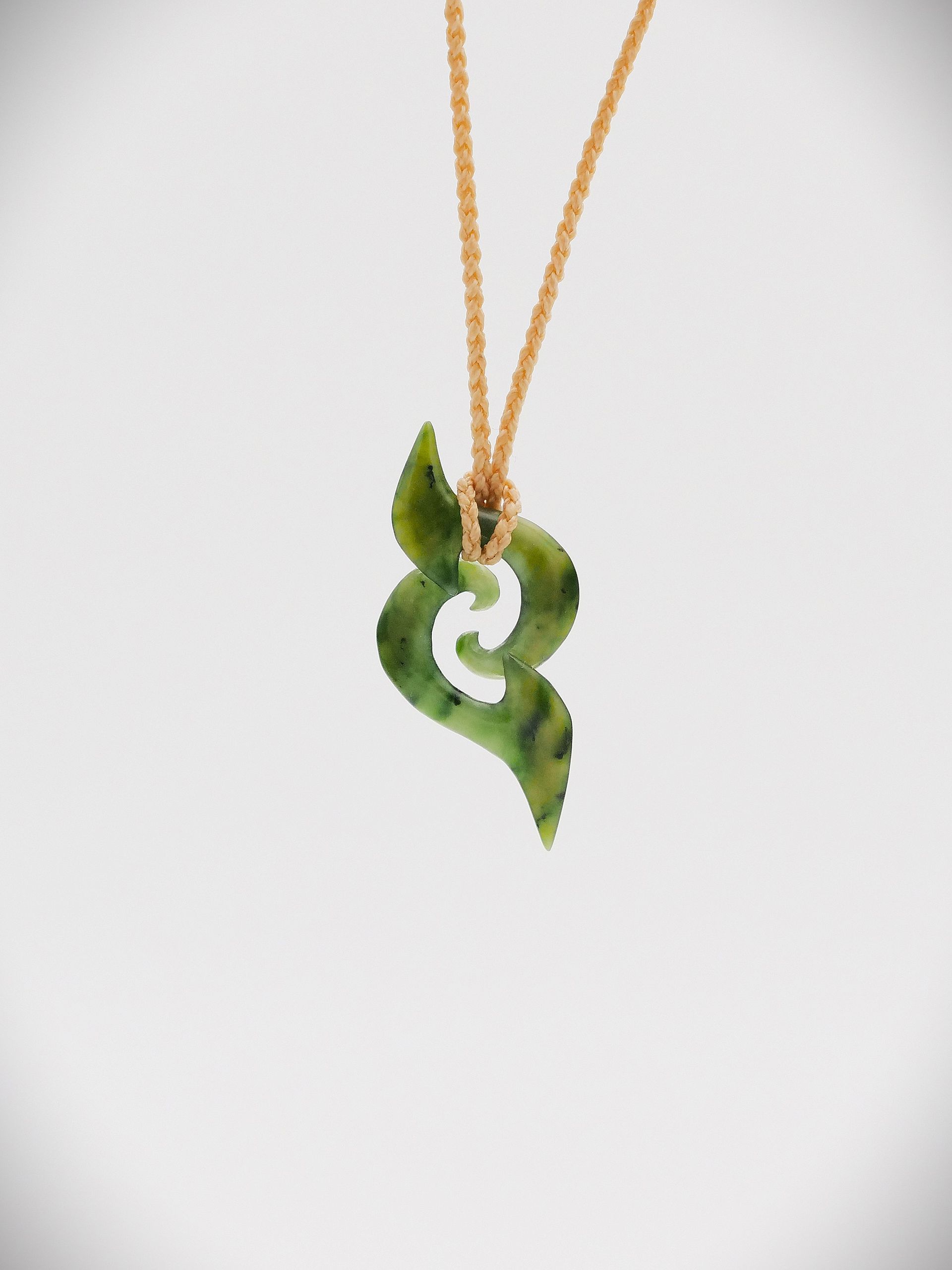 Moko Pounamu Double Koru NZ Genuine Kawakawa Greenstone - Taratahi