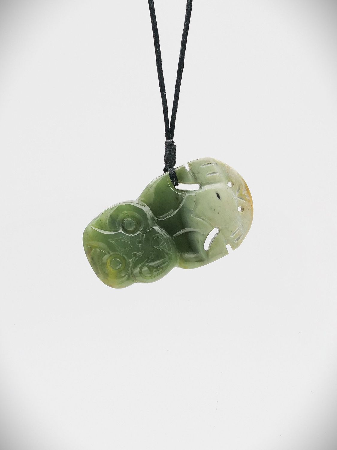 Moko Pounamu Hei Tiki Genuine NZ Inanga Flower Greenstone  - Otahu