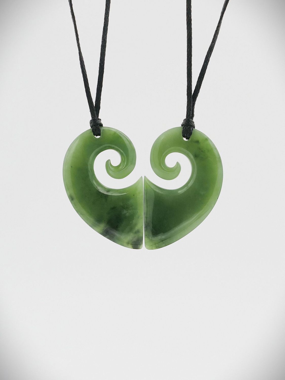 Moko Pounamu Split Heart NZ Genuine Inanga Greenstone - Whataupoko