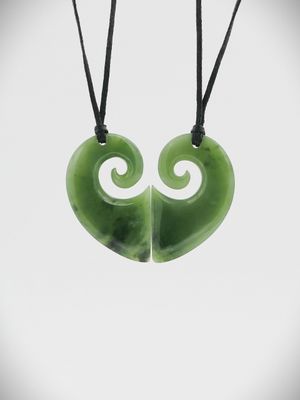 Moko Pounamu Split Heart NZ Genuine Inanga Greenstone - Whataupoko