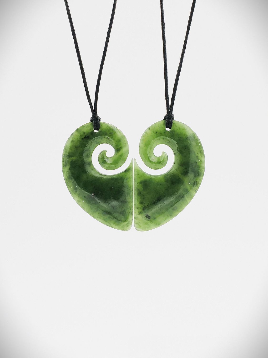 Moko Pounamu Split Heart NZ Genuine Kawakawa Greenstone - Tairawhiti