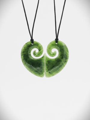 Moko Pounamu Split Heart NZ Genuine Kawakawa Greenstone - Tairawhiti