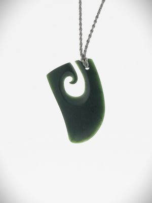 Moko Pounamu Hei Matau (Hook) NZ Genuine Kawakawa Greenstone - Waipori