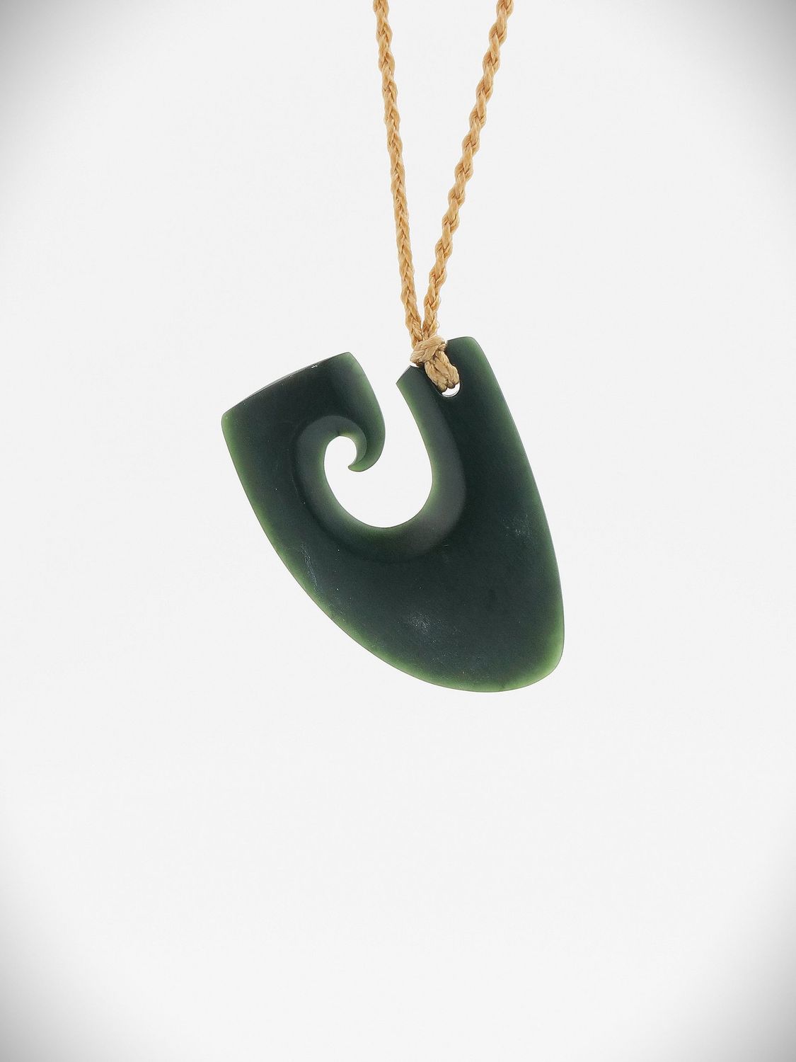 Moko Pounamu Hei Matau (Hook) NZ Genuine Kawakawa Greenstone - Te Hapara
