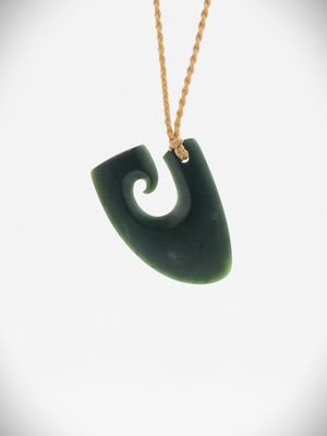 Moko Pounamu Hei Matau (Hook) NZ Genuine Kawakawa Greenstone - Te Hapara