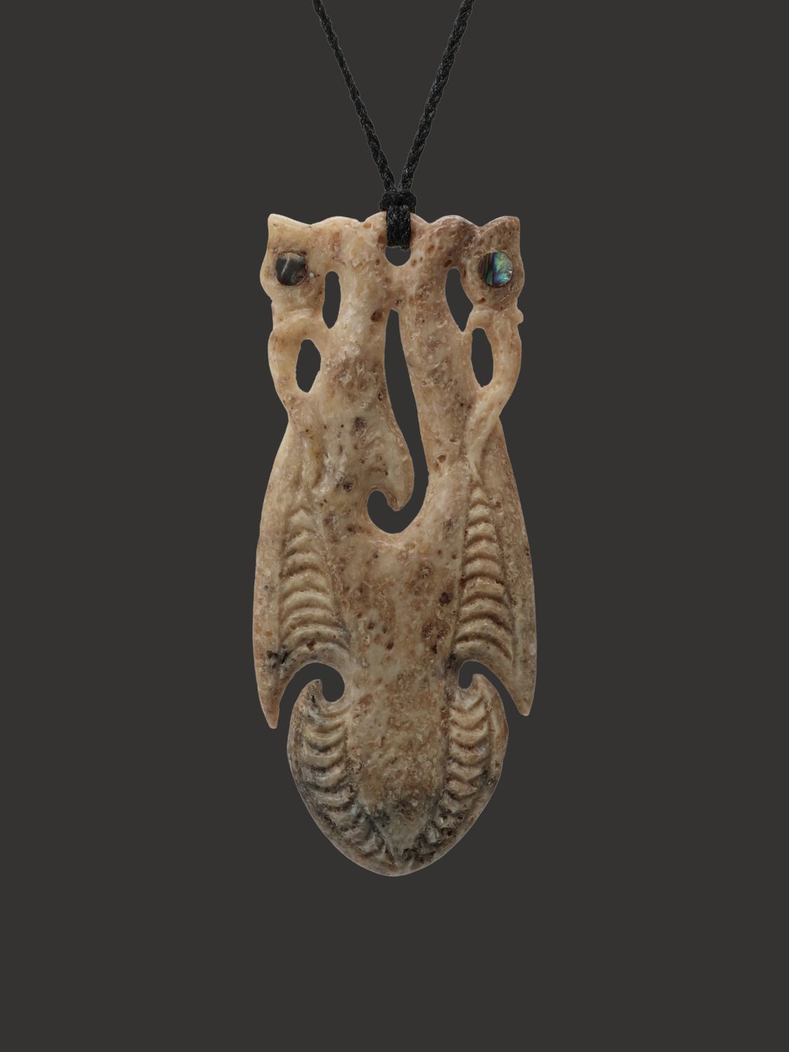 Moko Pounamu Double Manaia Genuine Whale Bone Carving - Ahuroa