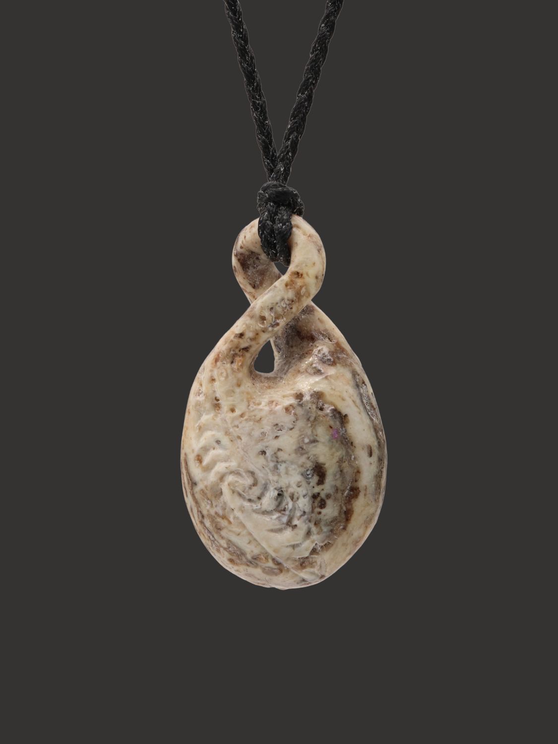 Moko Pounamu Pikorua (Twist) Whale Bone Carving - Aranui