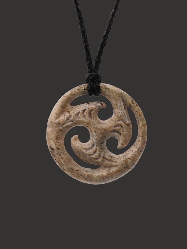 Moko Pounamu Contemporary Design Genuine Whale Bone Carving - Arapuni