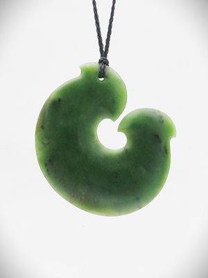Moko Pounamu Hei Matau (Hook) NZ Genuine Kawakawa Greenstone - Papanui