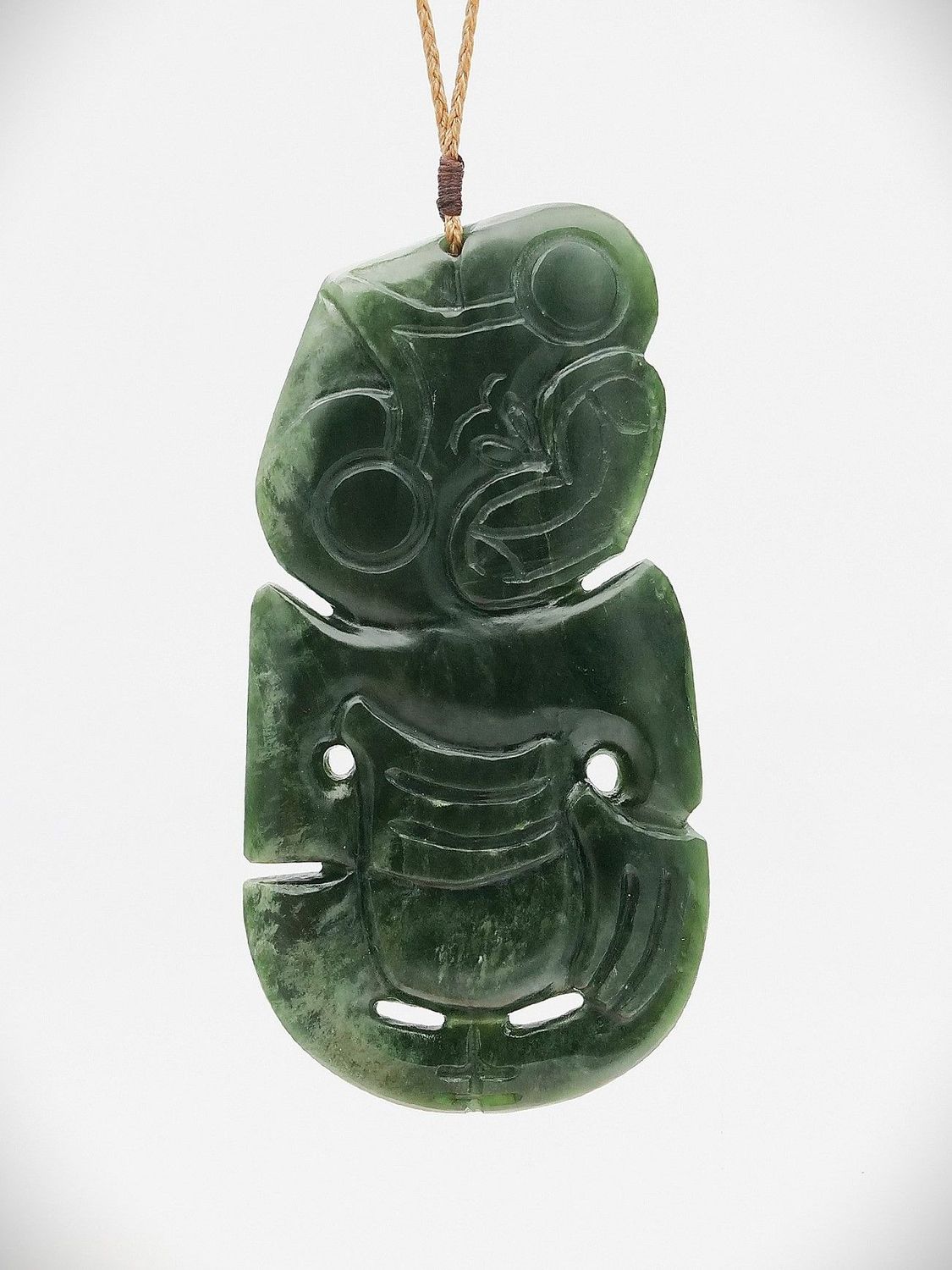 Moko Pounamu Hei Tiki Genuine NZ Kawakawa Flower Greenstone - Waioeka