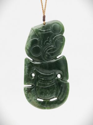 Moko Pounamu Hei Tiki Genuine NZ Kawakawa Flower Greenstone - Waioeka
