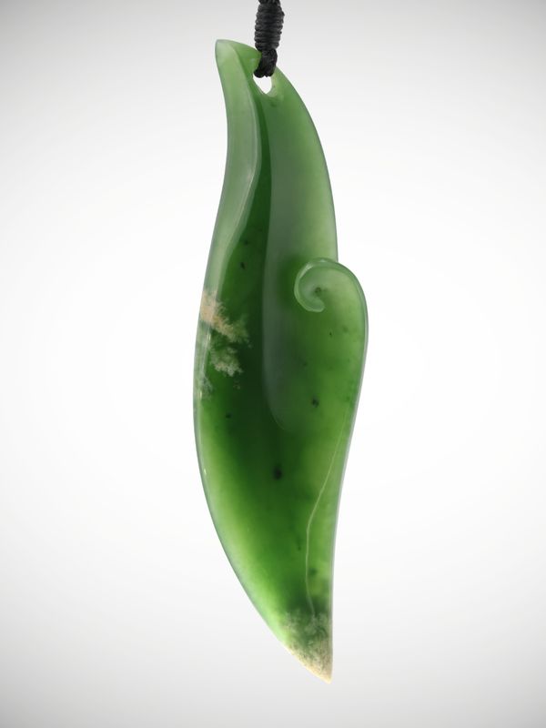 Moko Pounamu Artistic Leaf Genuine NZ Kahurangi Flower Greenstone - Awakino