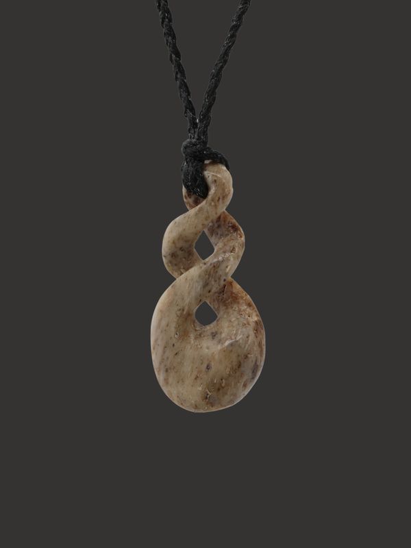 Moko Pounamu Double Pikorua (Twist) Genuine Whale Bone Carving - Aropaonui